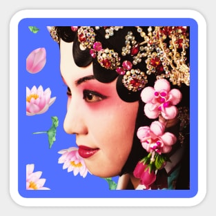 Chinese Opera Star with Lotus Flowers Purple - Hong Kong Retro Sticker